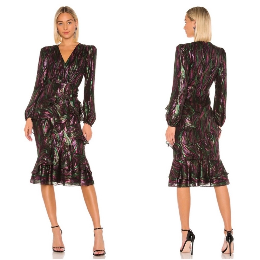 SALONI Alya Silk Metallic Dress Size 0